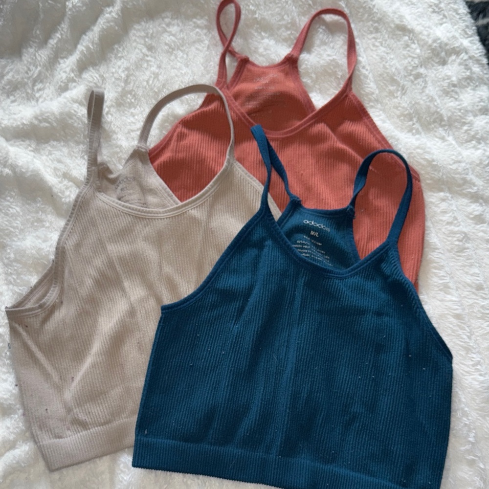 Ribbed Tank Top SET OF 3 in Blue, Coral, and Beige